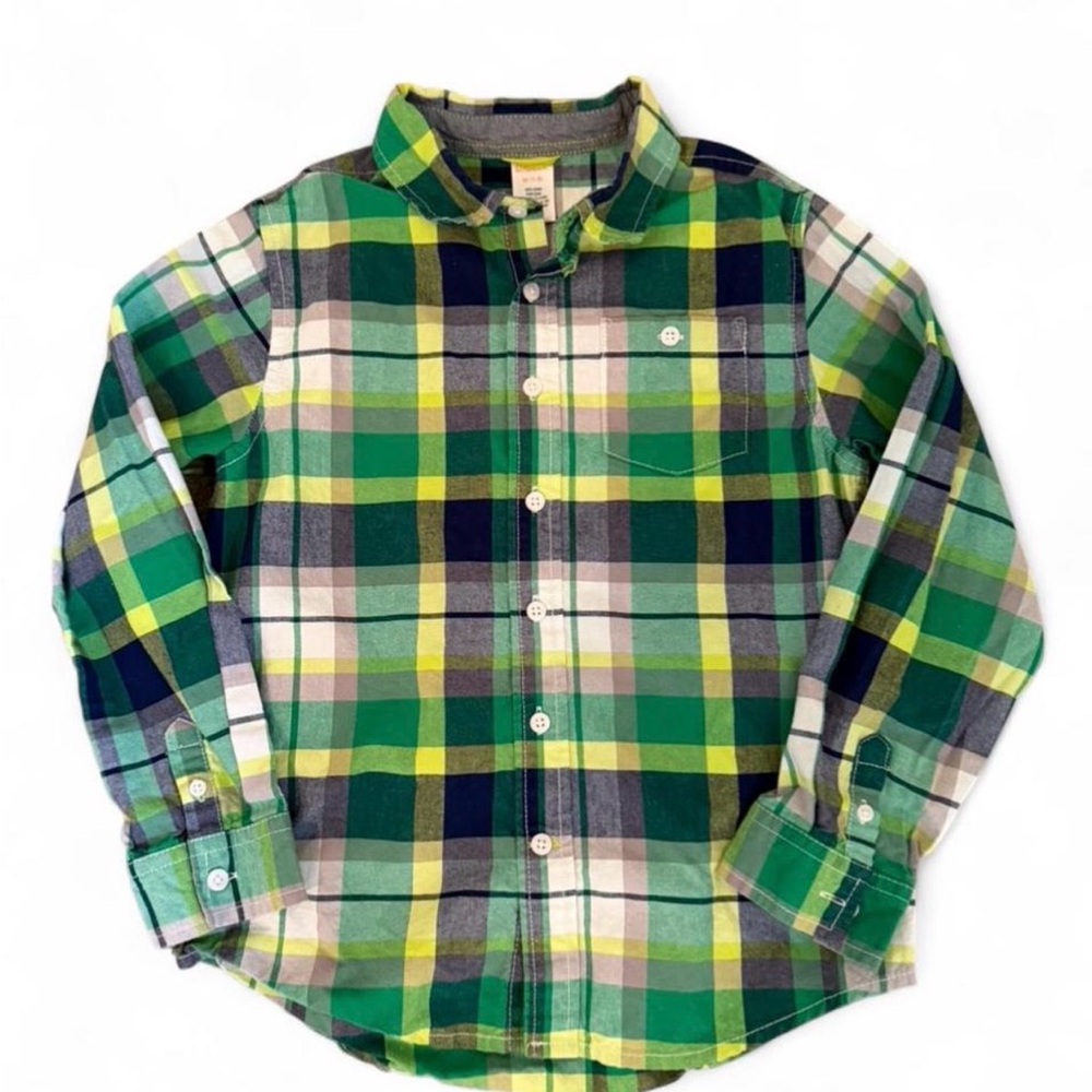 Gymboree Boys Plaid Button Down Shirt Size M 7-8 Green EUC